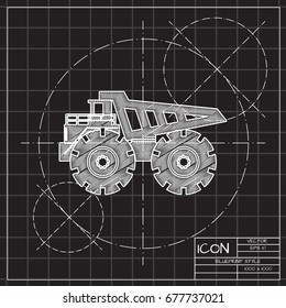 Vector blueprint heavy machine icon on engineer and architect background 