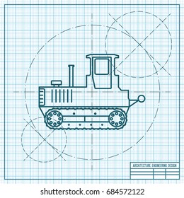 Vector blueprint heavy machine icon on engineer and architect background 