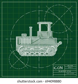 Vector blueprint heavy machine icon on engineer and architect background  