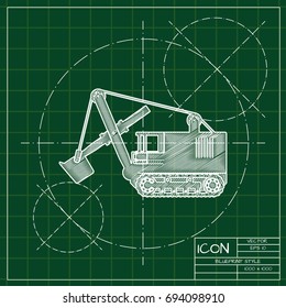 Vector blueprint heavy machine icon on engineer and architect background  