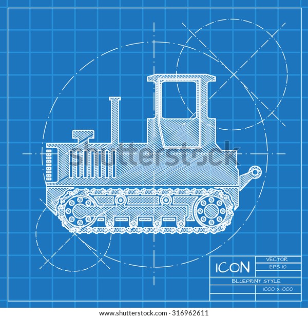 Vector blueprint heavy machine icon on engineer or
architect background.  
