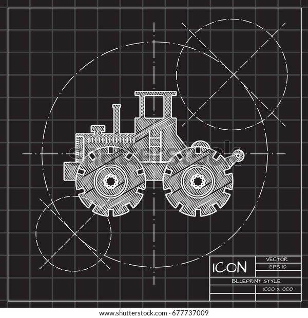 Vector blueprint heavy machine icon on engineer and
architect background 