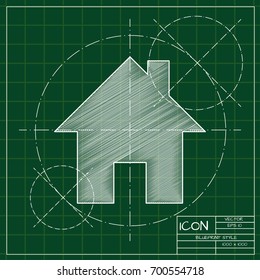 Vector blueprint home icon on engineer and architect background . Business collection 