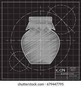 Vector blueprint homemade jam bottle template on engineer and architect background 