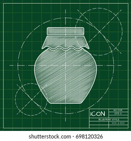 Vector blueprint homemade jam bottle template on engineer and architect background  