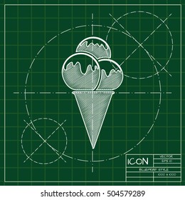 Vector blueprint ice-cream icon . Engineer and architect background. 
