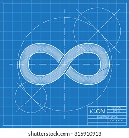 Vector blueprint infinity icon on engineer or architect background.  