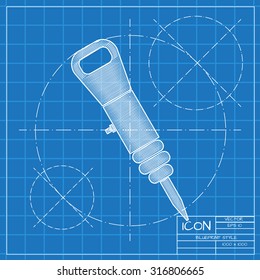 Vector blueprint jackhammer icon on engineer or architect background.  . Industrial equipment 