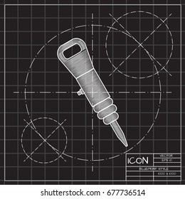 Vector blueprint jackhammer icon on engineer and architect background . Industrial equipment 
