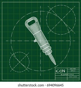 Vector blueprint jackhammer icon on engineer and architect background  . Industrial equipment 