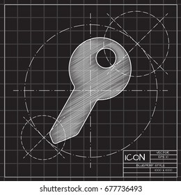 Vector blueprint key icon on engineer and architect background 
