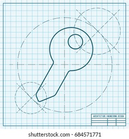 Vector blueprint key icon on engineer and architect background 