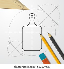 Vector blueprint kitchen board icon on engineer and architect background 
