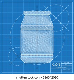 Vector blueprint kitchen bottle template on engineer or architect background.  