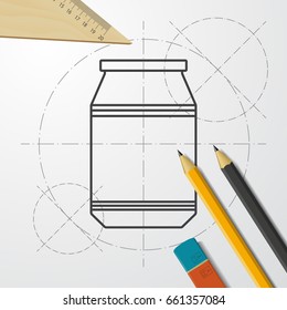 Vector blueprint kitchen bottle template on engineer and architect background 