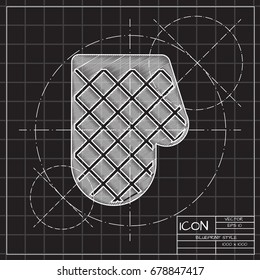 Vector blueprint kitchen glove and potholder on engineer and architect background 