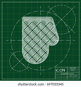 Vector blueprint kitchen glove and potholder on engineer and architect background  