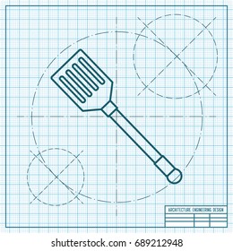 Vector blueprint kitchen spatula icon on engineer and architect background 