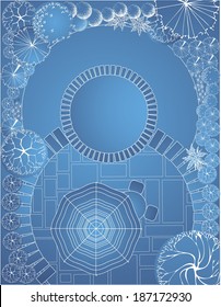 Vektorgrafik des Landschaftsarchitekturprojekts, Gartenplan mit Baumsymbol