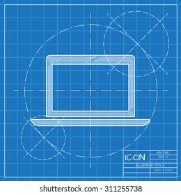 Vector Blueprint Laptop Icon . Engineer And Architect Background. 