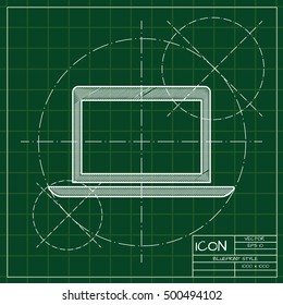 Vector blueprint laptop icon . Engineer and architect background. 