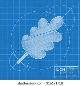 Vector blueprint leaf icon on engineer or architect background.  