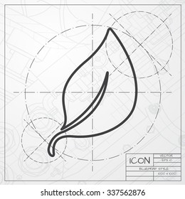 Vector blueprint of leaf icon on engineer or architect background 
