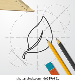 Vector blueprint leaf icon on engineer and architect background 