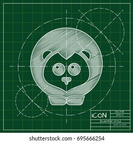 Vector blueprint lion icon on engineer and architect background  