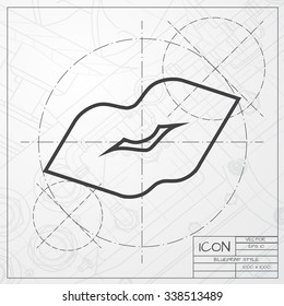 Vector blueprint of lips kiss icon on engineer or architect background 