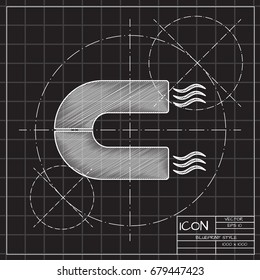 Vector blueprint magnet icon on engineer and architect background 