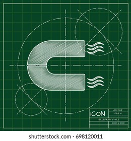 Vector blueprint magnet icon on engineer and architect background  