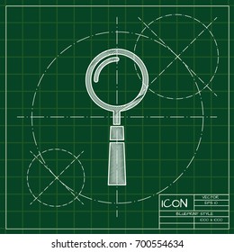 Vector blueprint magnify icon on engineer and architect background . Business collection 
