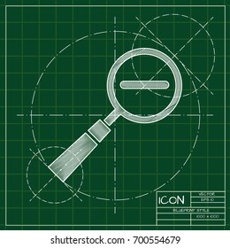Vector blueprint magnify minus icon on engineer and architect background  . Business collection 