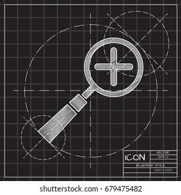Vector blueprint magnify plus icon on engineer and architect background. Business collection 