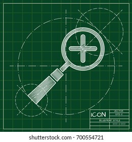 Vector blueprint magnify plus icon on engineer and architect background . Business collection 