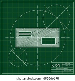 Vector blueprint mail envelope icon on engineer and architect background  