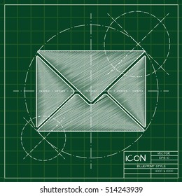 Vector blueprint mail icon . Engineer and architect background. 