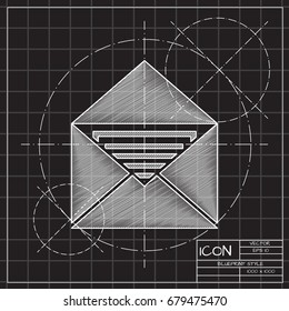 Vector blueprint mail icon on engineer and architect background. Business collection 