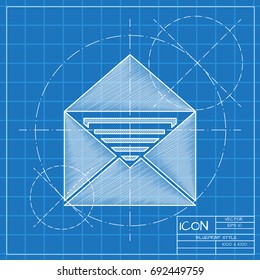 Vector blueprint mail icon  on engineer and architect background. Business collection 