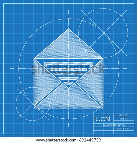 Vector blueprint mail icon  on engineer and architect background. Business collection 