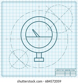 Vector blueprint manometer icon on engineer and architect background 