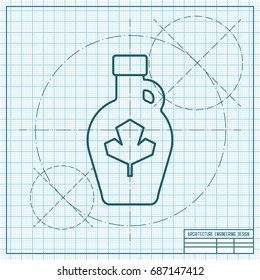 Vector blueprint maple syrup bottle template on engineer and architect background 