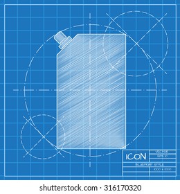 Vector blueprint mayonnaise plastic package icon on engineer or architect background.  
