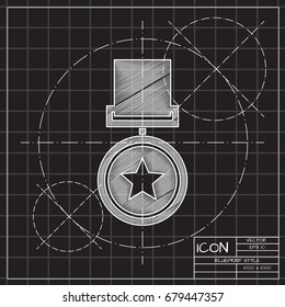 Vector blueprint medal icon on engineer and architect background . Winner award 