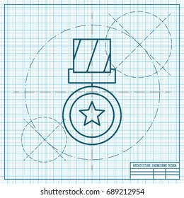 Vector blueprint medal icon on engineer and architect background . Winner award 