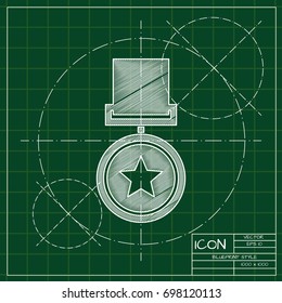 Vector blueprint medal icon on engineer and architect background  . Winner award 