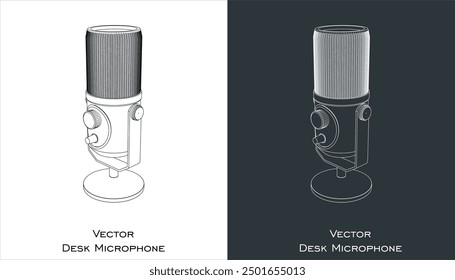 Vector blueprint microphone. line technical drawing for podcast and gaming