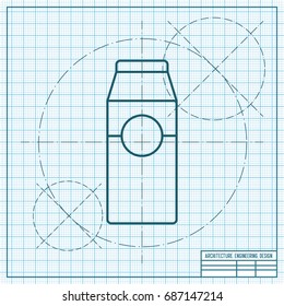 Vector blueprint milk bottle icon on engineer and architect background 