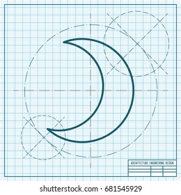Vector blueprint moon icon on engineer and architect background 